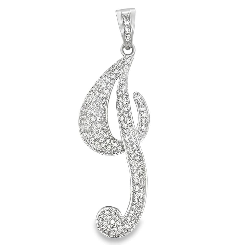 J Cursive CZ Iced Out Pendant