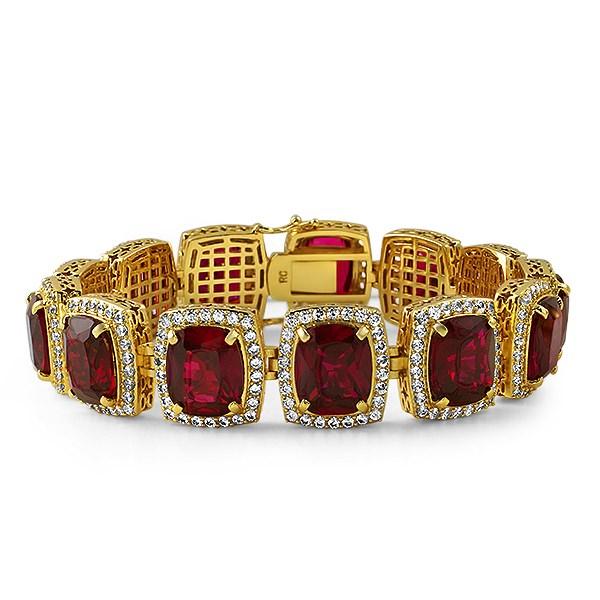 Lab Ruby Gold Red Gem Bracelet Bling