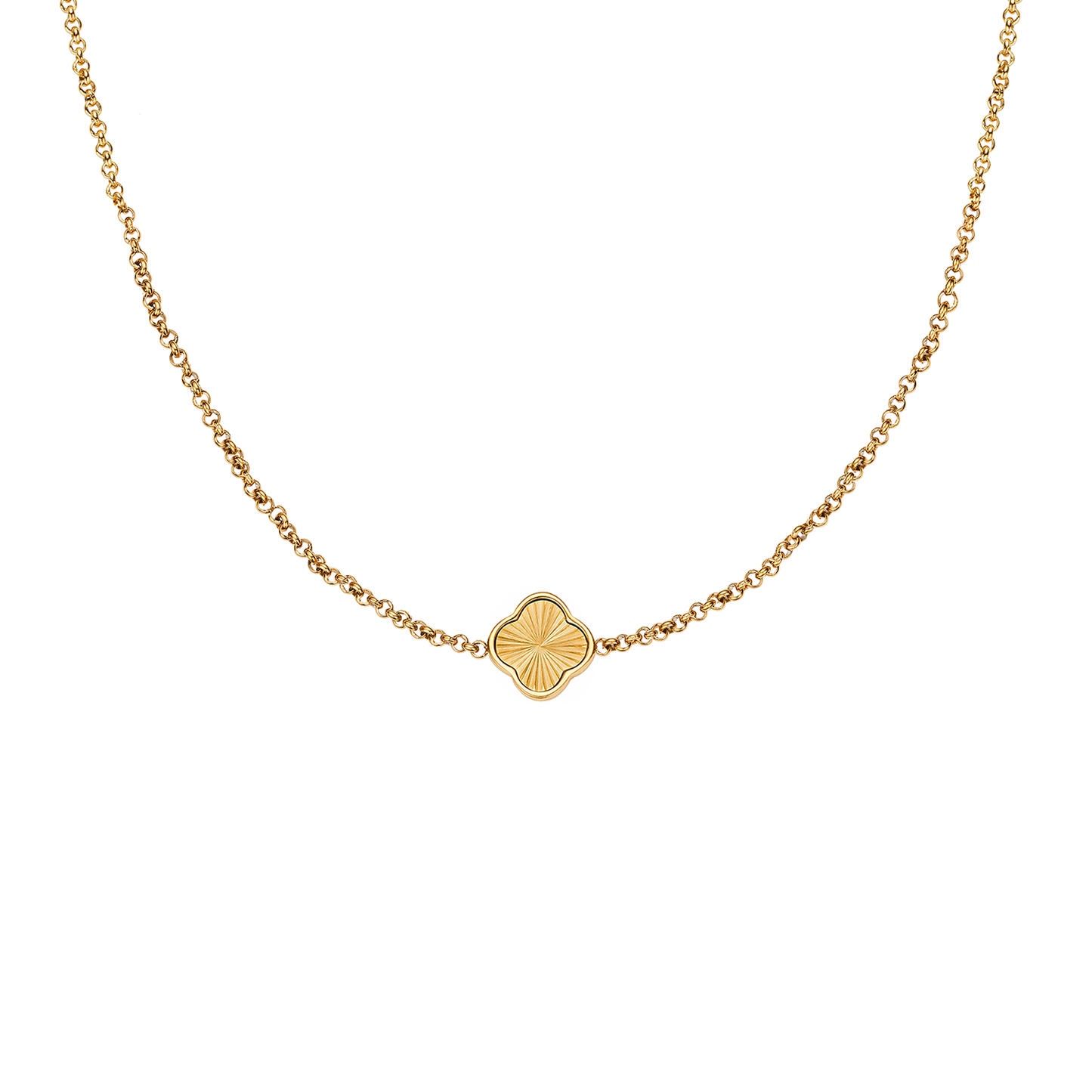 Textured Clover Custom Name Necklace (Gold)