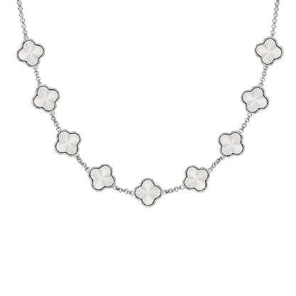 Textured Clover Custom Name Necklace (Silver)