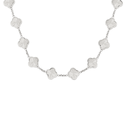 Textured Clover Custom Name Necklace (Silver)