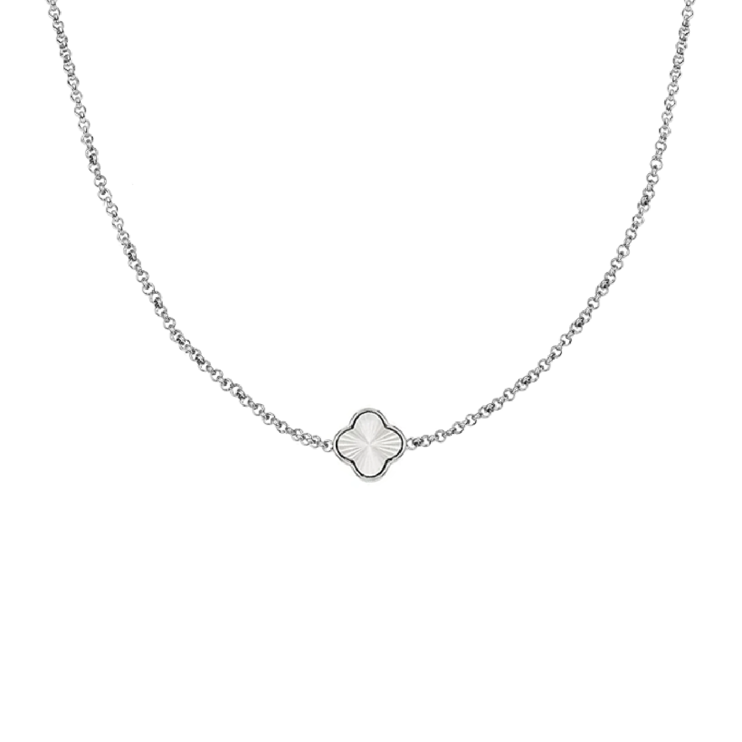 Textured Clover Custom Name Necklace (Silver)
