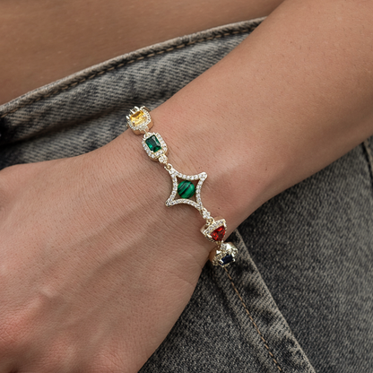 Colored Gemstone Necklace + Bracelet Bundle in Yellow Gold