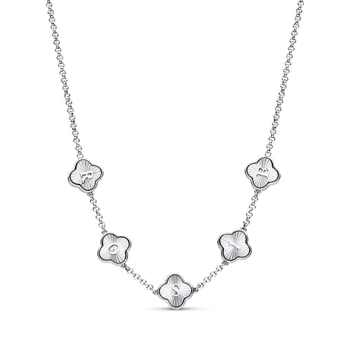 Textured Clover Custom Name Necklace (Silver)