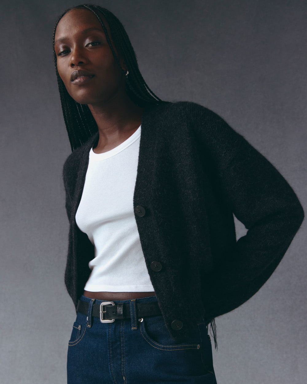 The Boxy Cardigan in Alpaca | Dark Charcoal