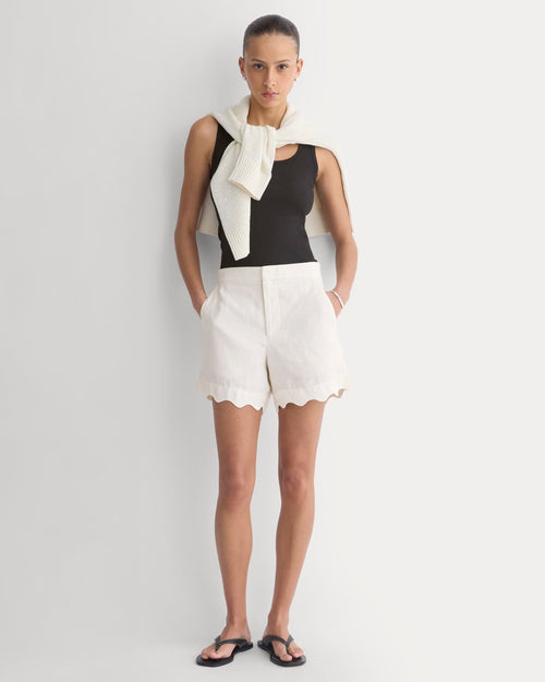 Scalloped Edge Short in Linen | Bone