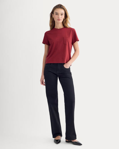 The Box-Cut Tee in Essential Cotton | Merlot | Pocket