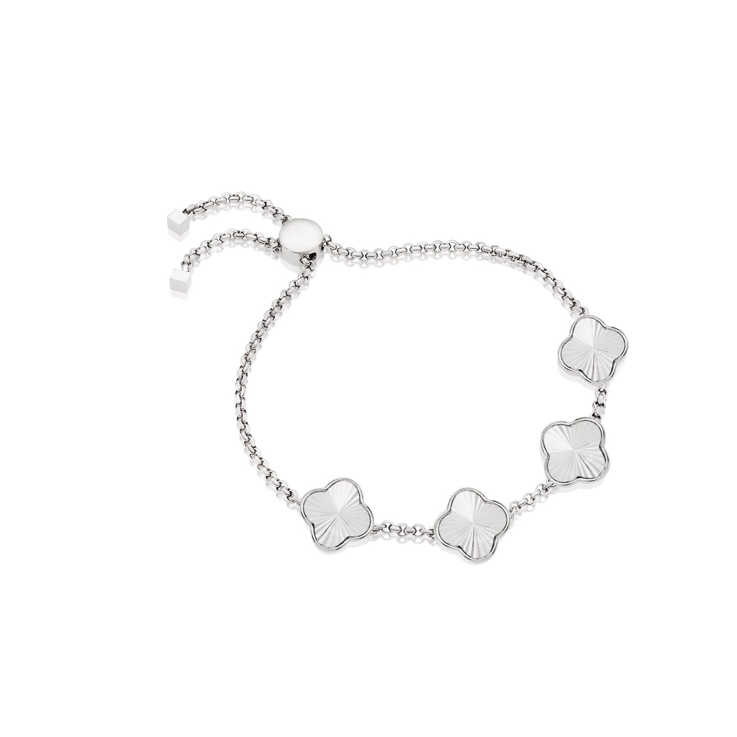 Textured Clover Custom Name Bracelet (Silver)