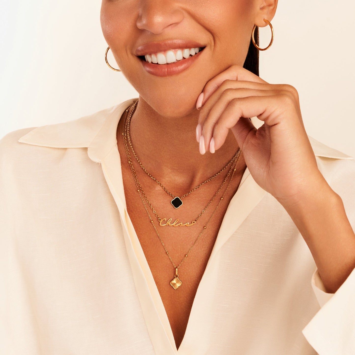 Textured Clover Necklace (Gold)