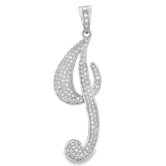 J Cursive CZ Iced Out Pendant